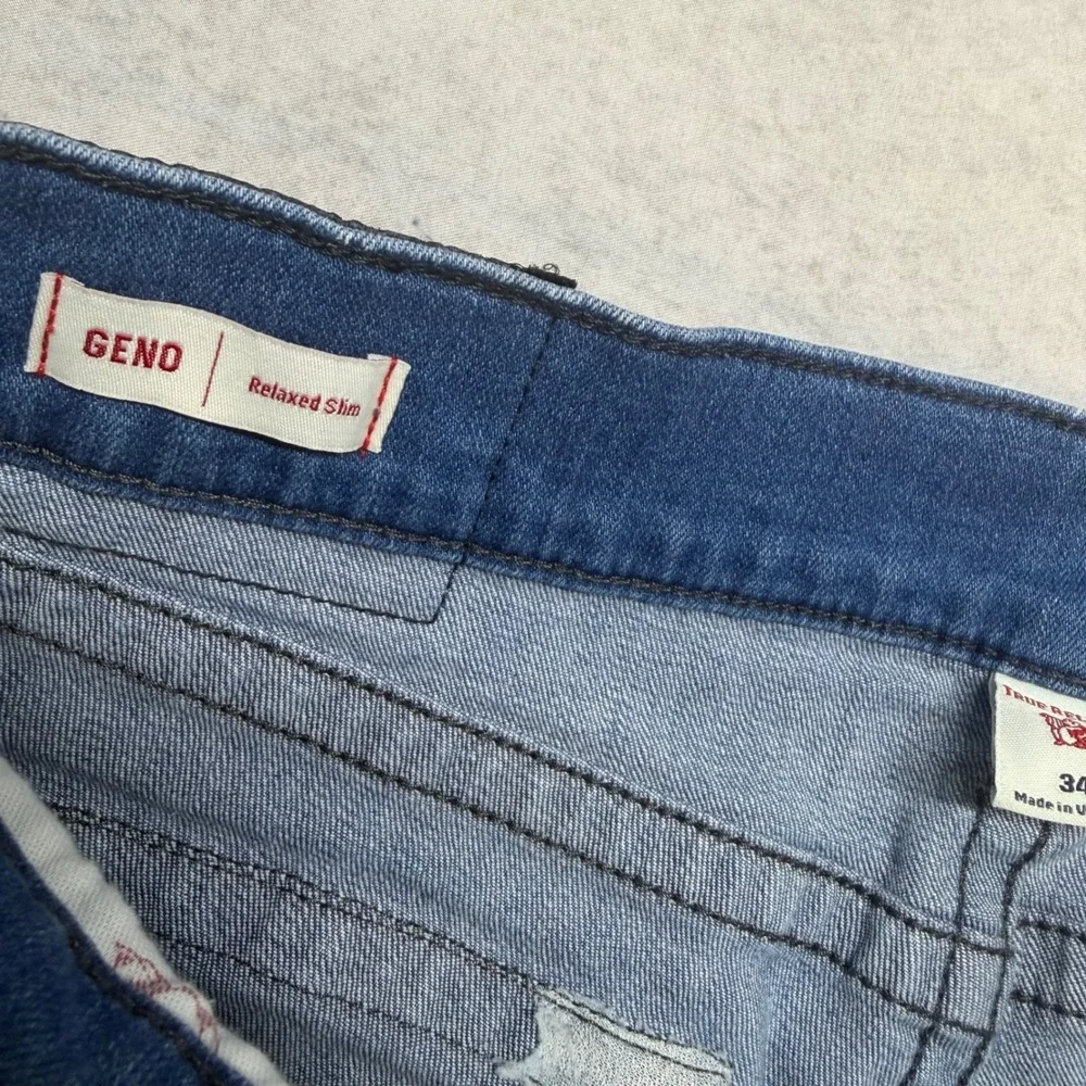 True Religion Geno Relaxed Slim Mens 34x33 Light Wash Flap Pocket Denim Jeans